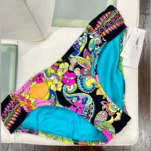 NWT TRINA TURK multicolor vibrant pink black tanga bikini bottom size 4 fits 2-4